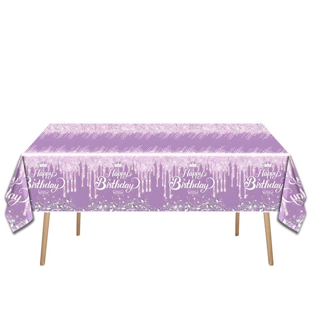 OULUN Purple Glitter Diamond Birthday Party Tableware Set – 20 Plates, 20 Napkins, and Tablecloth