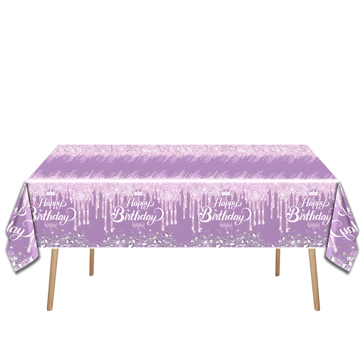OULUN Purple Glitter Diamond Birthday Party Tableware Set – 20 Plates, 20 Napkins, and Tablecloth