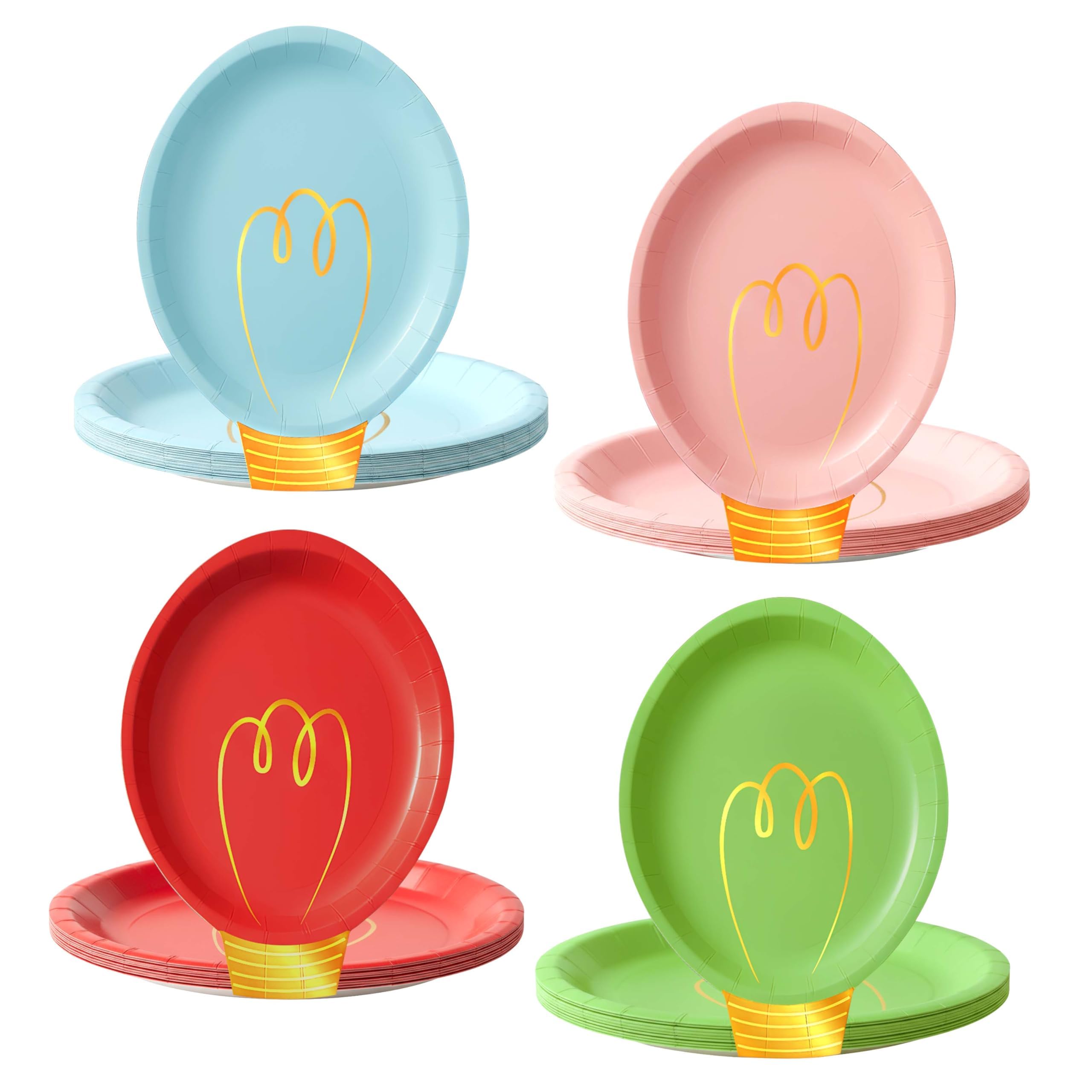 OuMuaMua 100-Piece Christmas Party Plates Set - Heavy Duty Disposable Dinnerware with Light Bulb Design and Gold Foil, Serve 50 Guests
