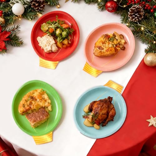 OuMuaMua 100-Piece Christmas Party Plates Set - Heavy Duty Disposable Dinnerware with Light Bulb Design and Gold Foil, Serve 50 Guests