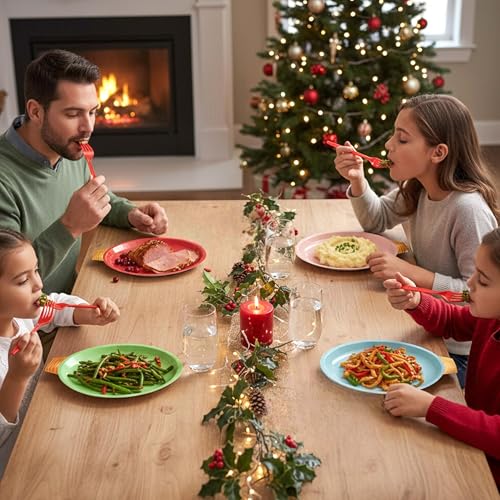 OuMuaMua 100-Piece Christmas Party Plates Set - Heavy Duty Disposable Dinnerware with Light Bulb Design and Gold Foil, Serve 50 Guests