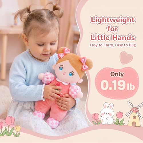 OUOZZZ Soft Baby Doll 10" Tulip Pink – Cuddly First Birthday Gift for 1 Year Old Girl