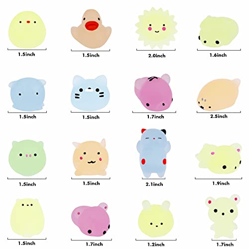 Outee 16-Pack Mini Mochi Animal Toys – Glow in the Dark Stress Relief Squishies for Kids Party Favors