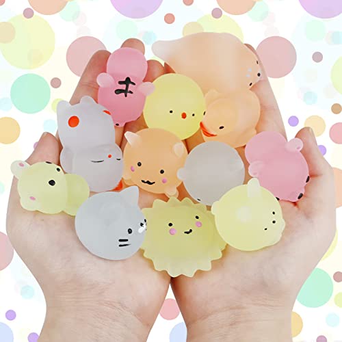 Outee 16-Pack Mini Mochi Animal Toys – Glow in the Dark Stress Relief Squishies for Kids Party Favors