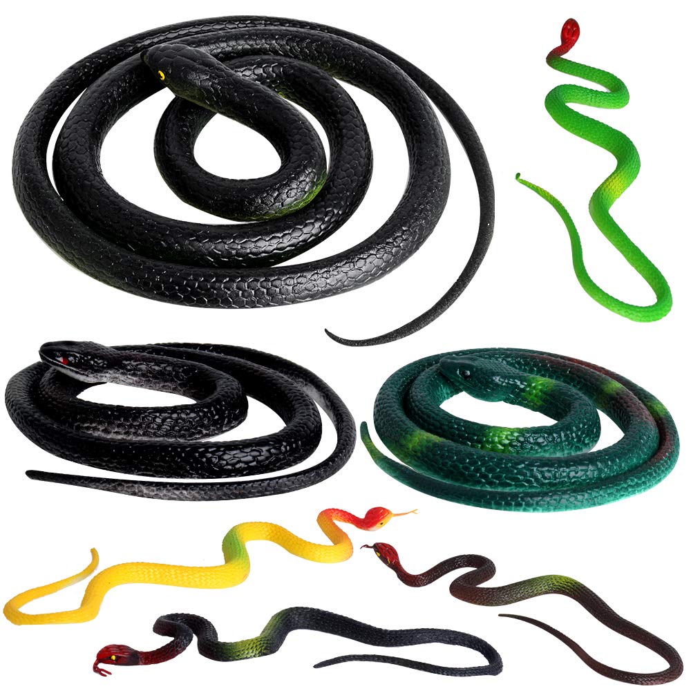 Outee 7-Pack Lifelike Rubber Snakes - 3 Sizes Up to 47.2 Inches - Fake Snake Props for Garden Deterrent, Pranks & Party Decor