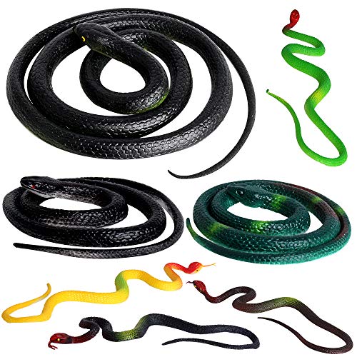 Outee 7-Pack Lifelike Rubber Snakes - 3 Sizes Up to 47.2 Inches - Fake Snake Props for Garden Deterrent, Pranks & Party Decor