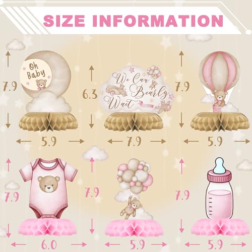 Outego Pink Bear Party Centerpiece Set - 12 Teddy Bear Table Toppers for Kids' Birthday & Baby Shower Decorations