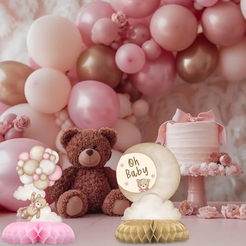 Outego Pink Bear Party Centerpiece Set - 12 Teddy Bear Table Toppers for Kids' Birthday & Baby Shower Decorations