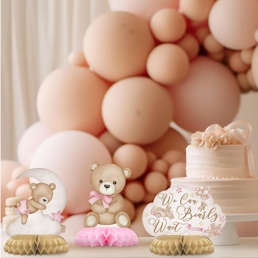 Outego Pink Bear Party Centerpiece Set - 12 Teddy Bear Table Toppers for Kids' Birthday & Baby Shower Decorations