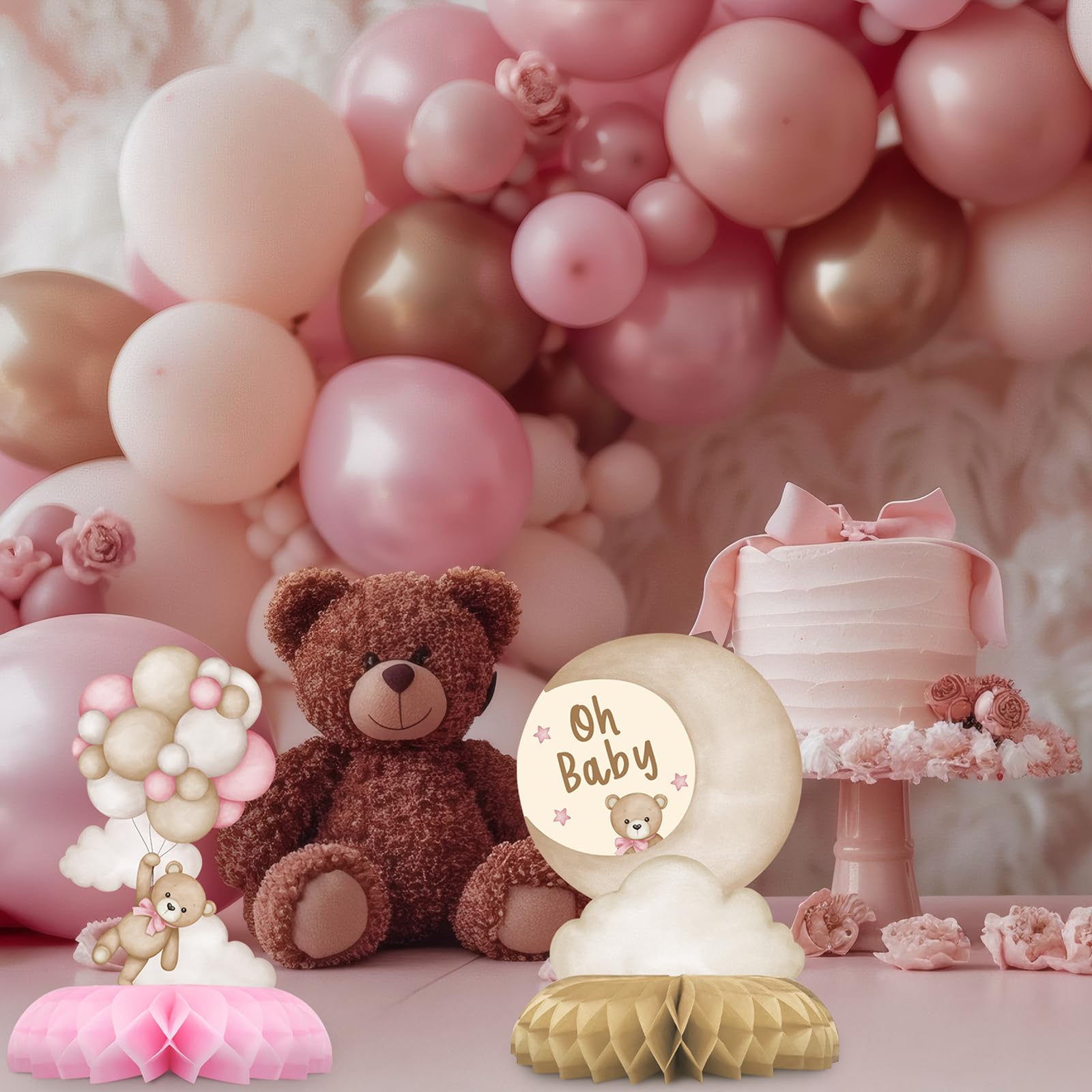 Outego Pink Bear Party Centerpiece Set - 12 Teddy Bear Table Toppers for Kids' Birthday & Baby Shower Decorations