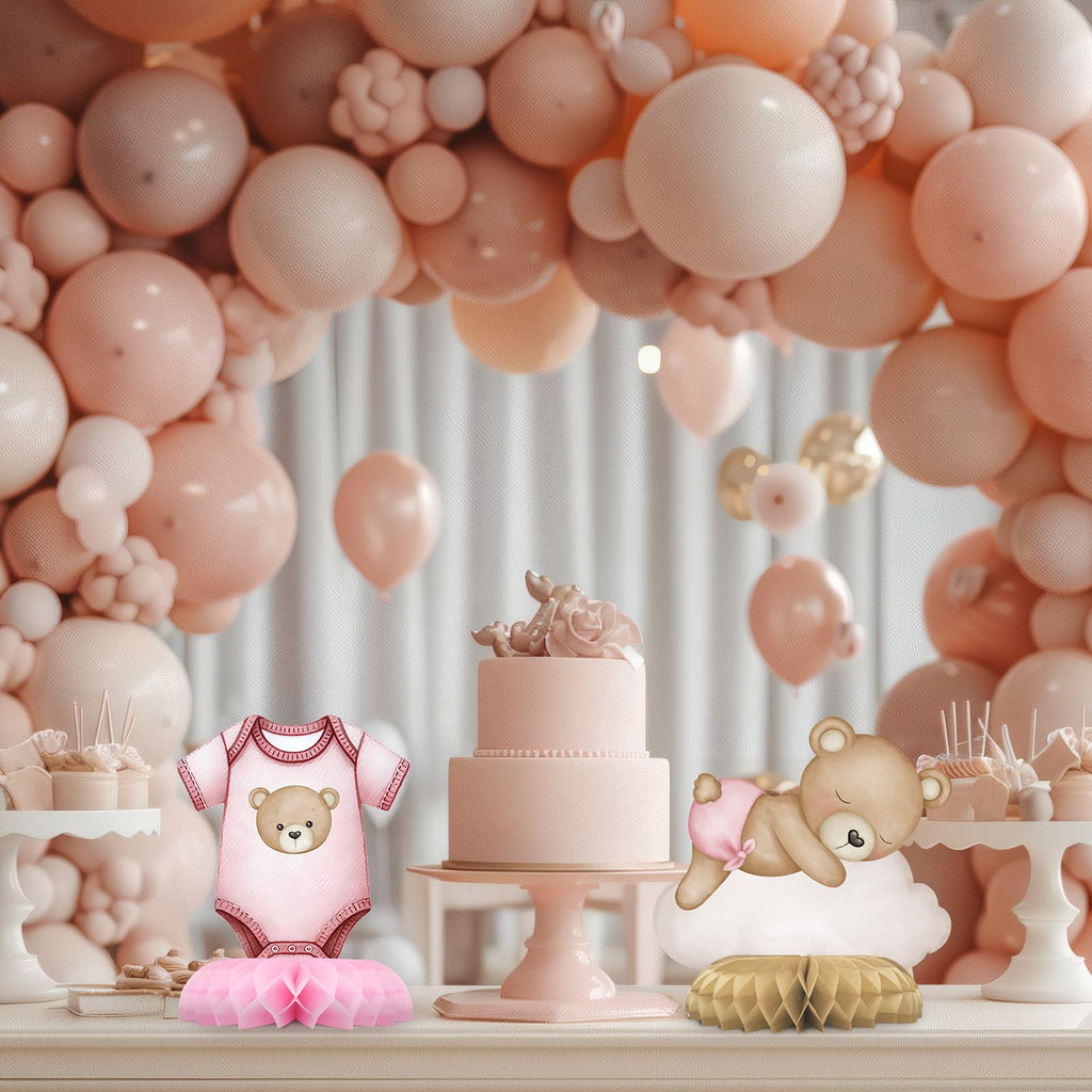 Outego Pink Bear Party Centerpiece Set - 12 Teddy Bear Table Toppers for Kids' Birthday & Baby Shower Decorations