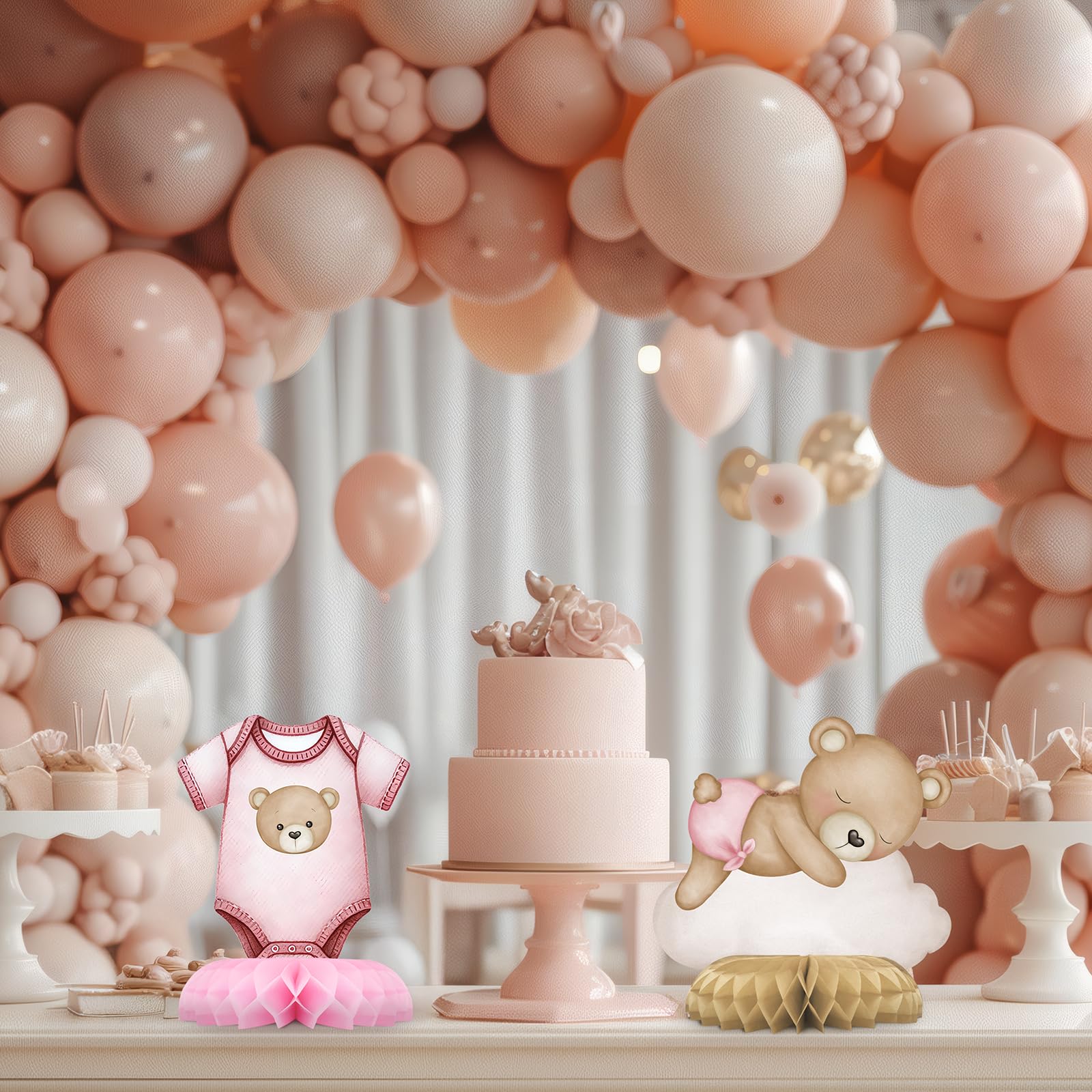 Outego Pink Bear Party Centerpiece Set - 12 Teddy Bear Table Toppers for Kids' Birthday & Baby Shower Decorations