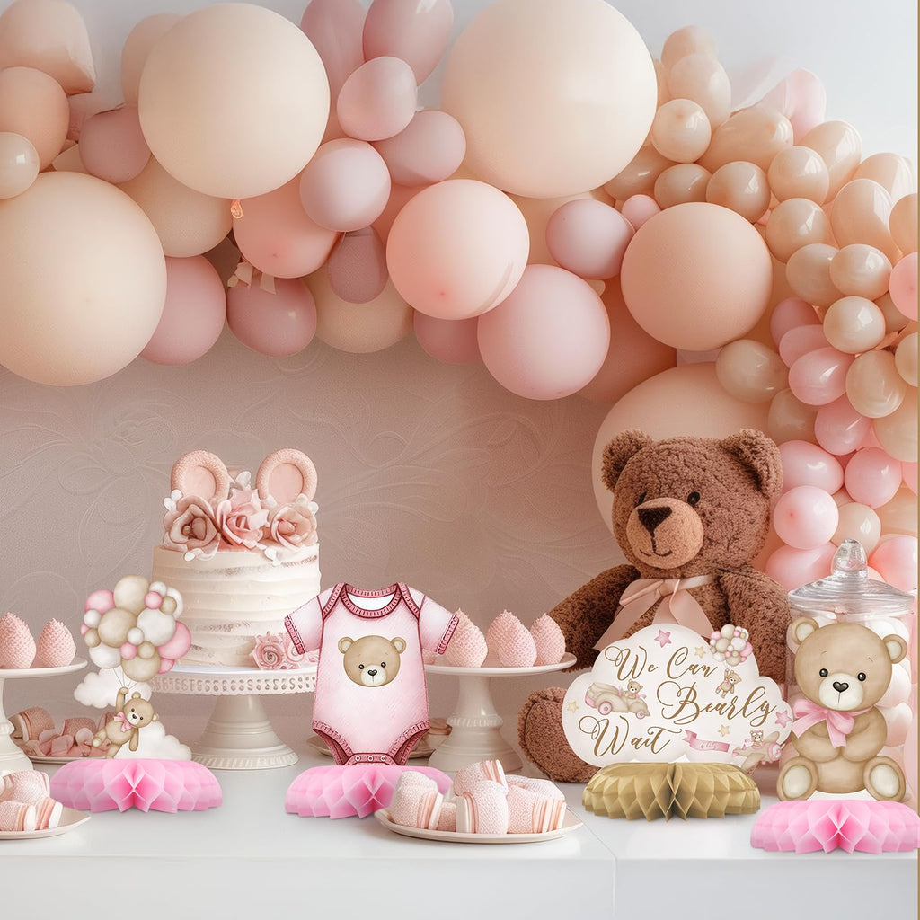 Outego Pink Bear Party Centerpiece Set - 12 Teddy Bear Table Toppers for Kids' Birthday & Baby Shower Decorations