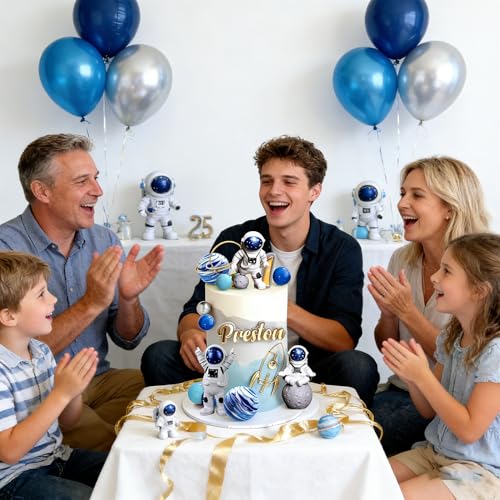 Outer Space Cake Toppers Set – Astronaut, Planet, Rocket Figurines for Birthday Party Decor