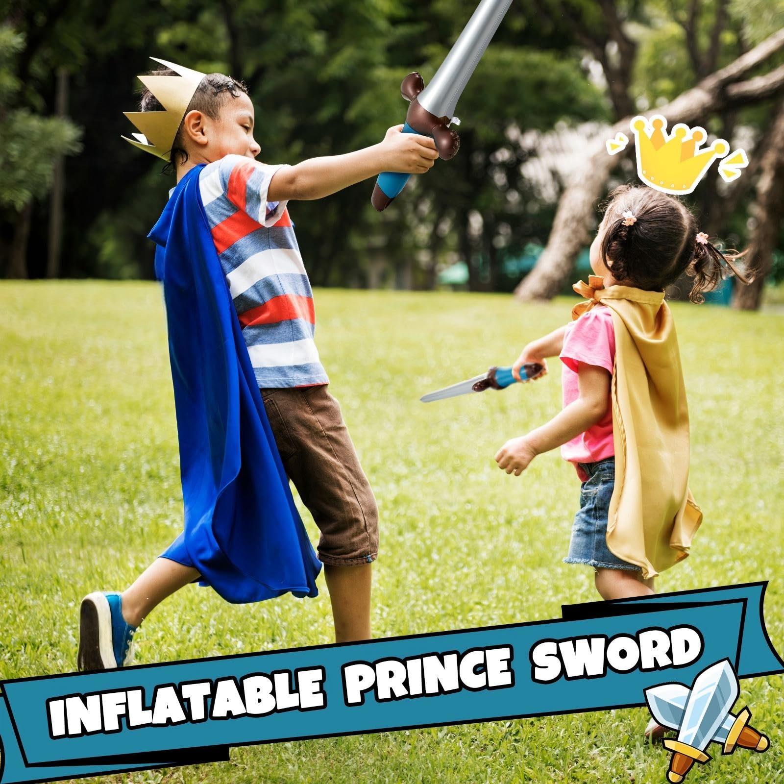 Outus 12-Pack Blue Inflatable Swords for Prince Party Favors, 24 Inch