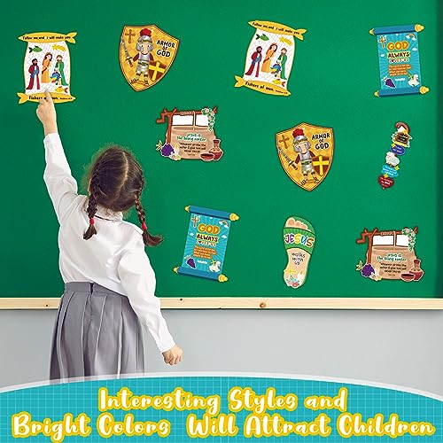 Outus 36-Pack Armor of God Sunday School Craft Kit for Kids - Bible Hanging Decor with Stickers and Ropes
