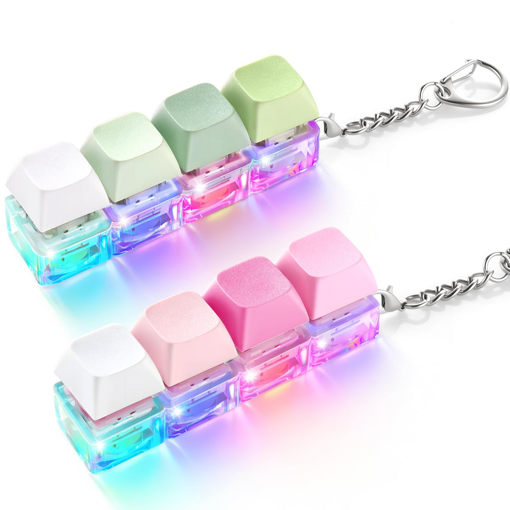 OUTXE 2 Pack Keyboard Fidget Toy – Light Up Clicky & Silent Keychain for Stress Relief and Focus