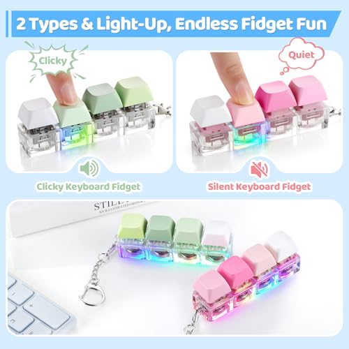 OUTXE 2 Pack Keyboard Fidget Toy – Light Up Clicky & Silent Keychain for Stress Relief and Focus