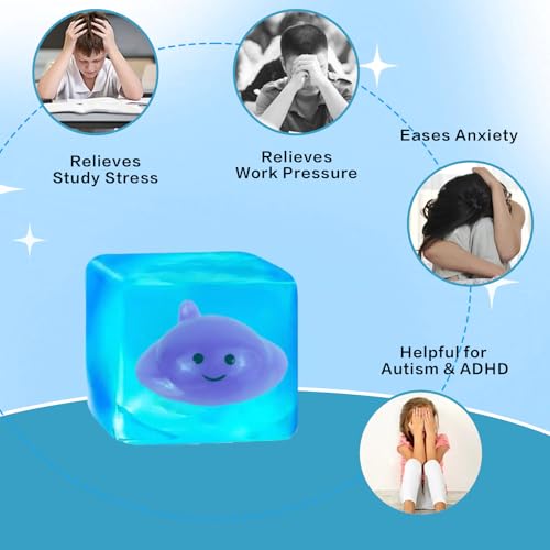 Ovemru Devil Fish Blue Slow-Rising Squishy Stress Cube with Glow-in-Dark Manta Ray - 5.5cm Maltose Filled Fidget Toy