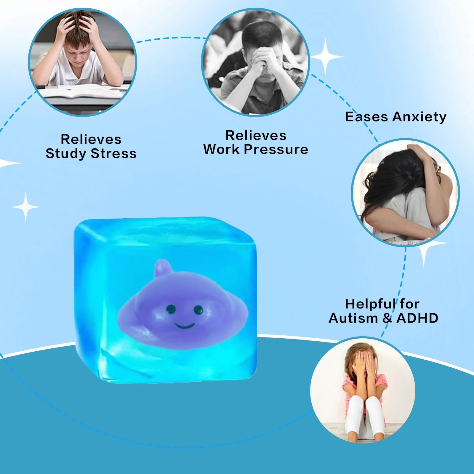 Ovemru Devil Fish Blue Slow-Rising Squishy Stress Cube with Glow-in-Dark Manta Ray - 5.5cm Maltose Filled Fidget Toy