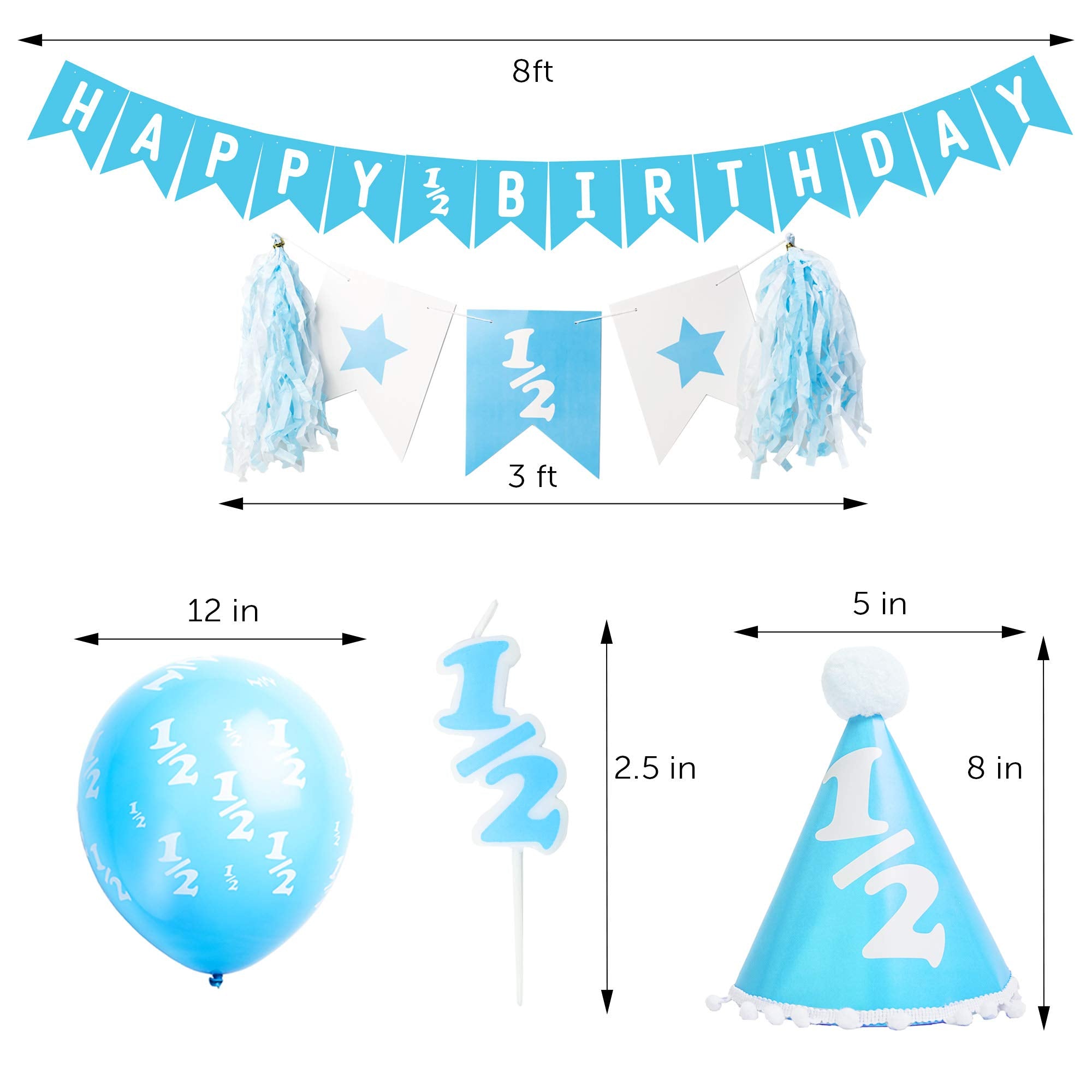 Over The Line Half Birthday Party Pack – Blue Theme with Candle, Balloons, Hat & Banners