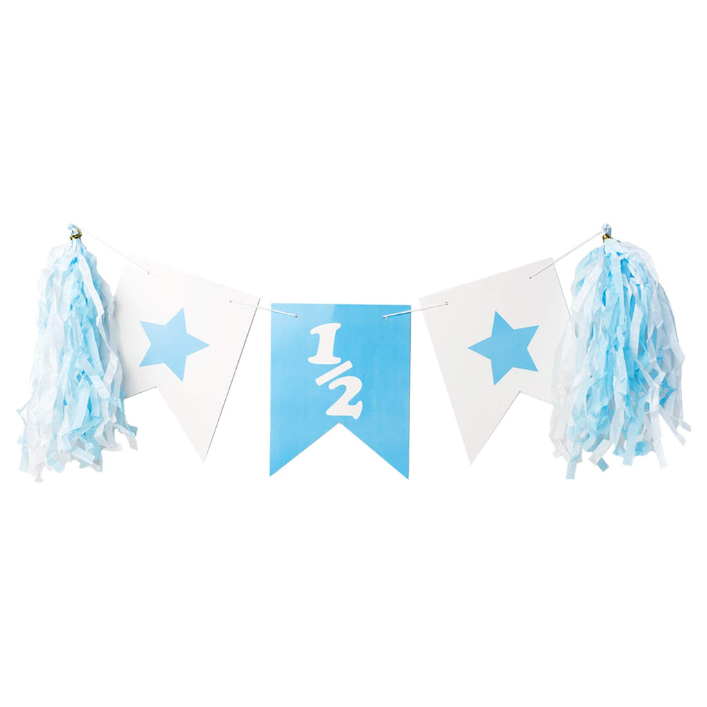 Over The Line Half Birthday Party Pack – Blue Theme with Candle, Balloons, Hat & Banners