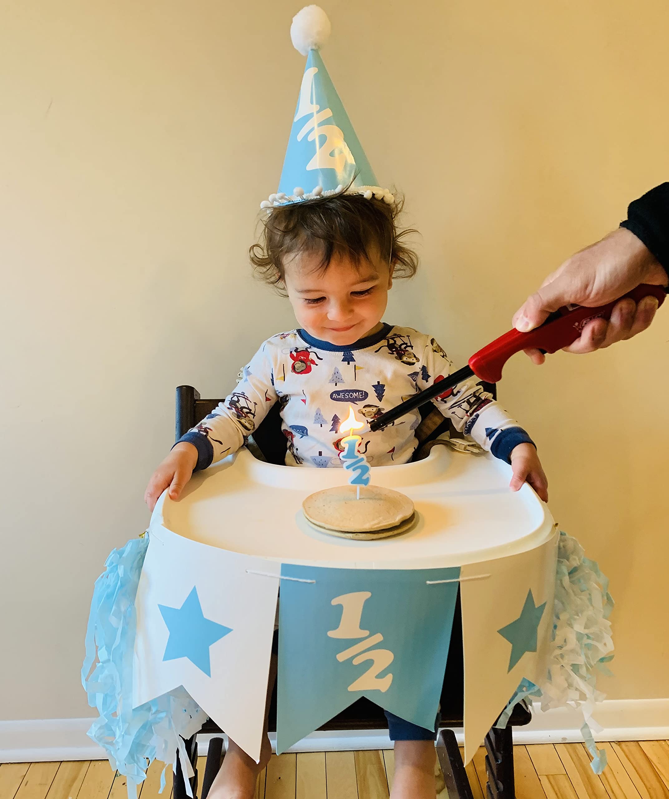Over The Line Half Birthday Party Pack – Blue Theme with Candle, Balloons, Hat & Banners