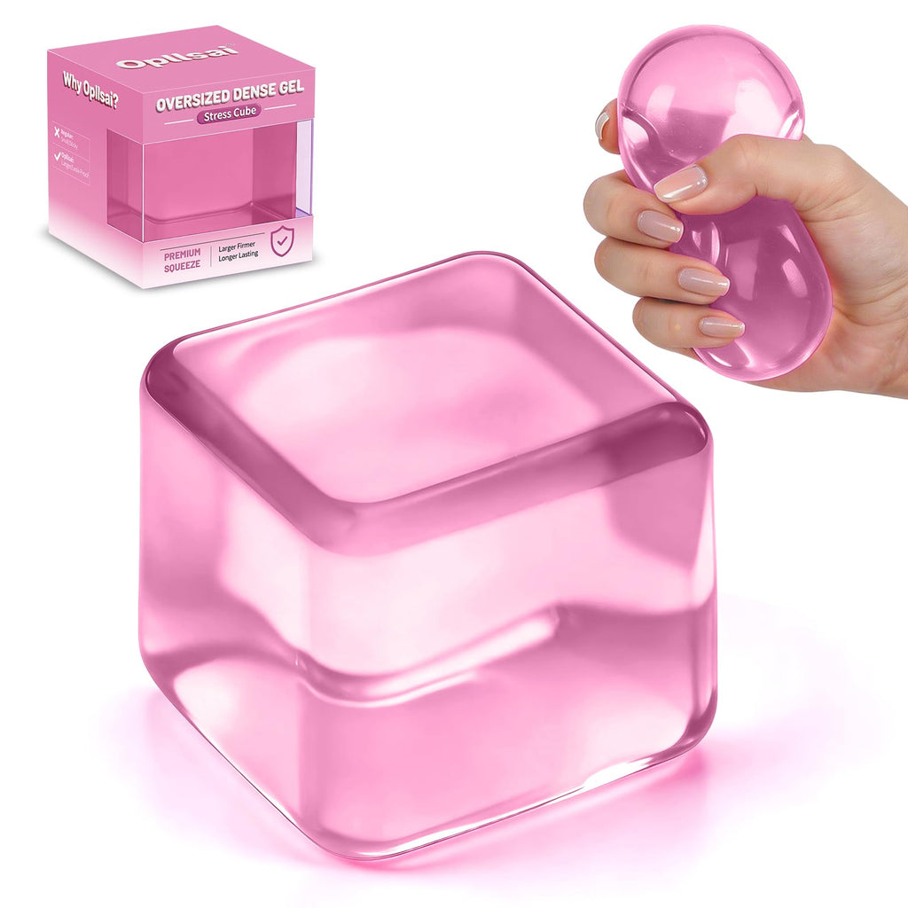 Oversized Dense Gel Stress Cube (2.55") - Firm Slow-Rise Fidget Toy - Leak-Proof Design for Anxiety Relief - Sensory Gift for Adults & Teens