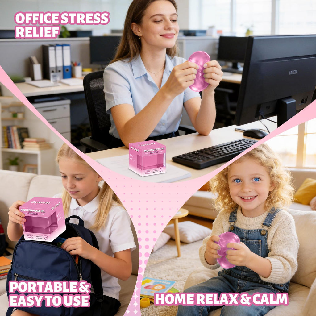 Oversized Dense Gel Stress Cube (2.55") - Firm Slow-Rise Fidget Toy - Leak-Proof Design for Anxiety Relief - Sensory Gift for Adults & Teens