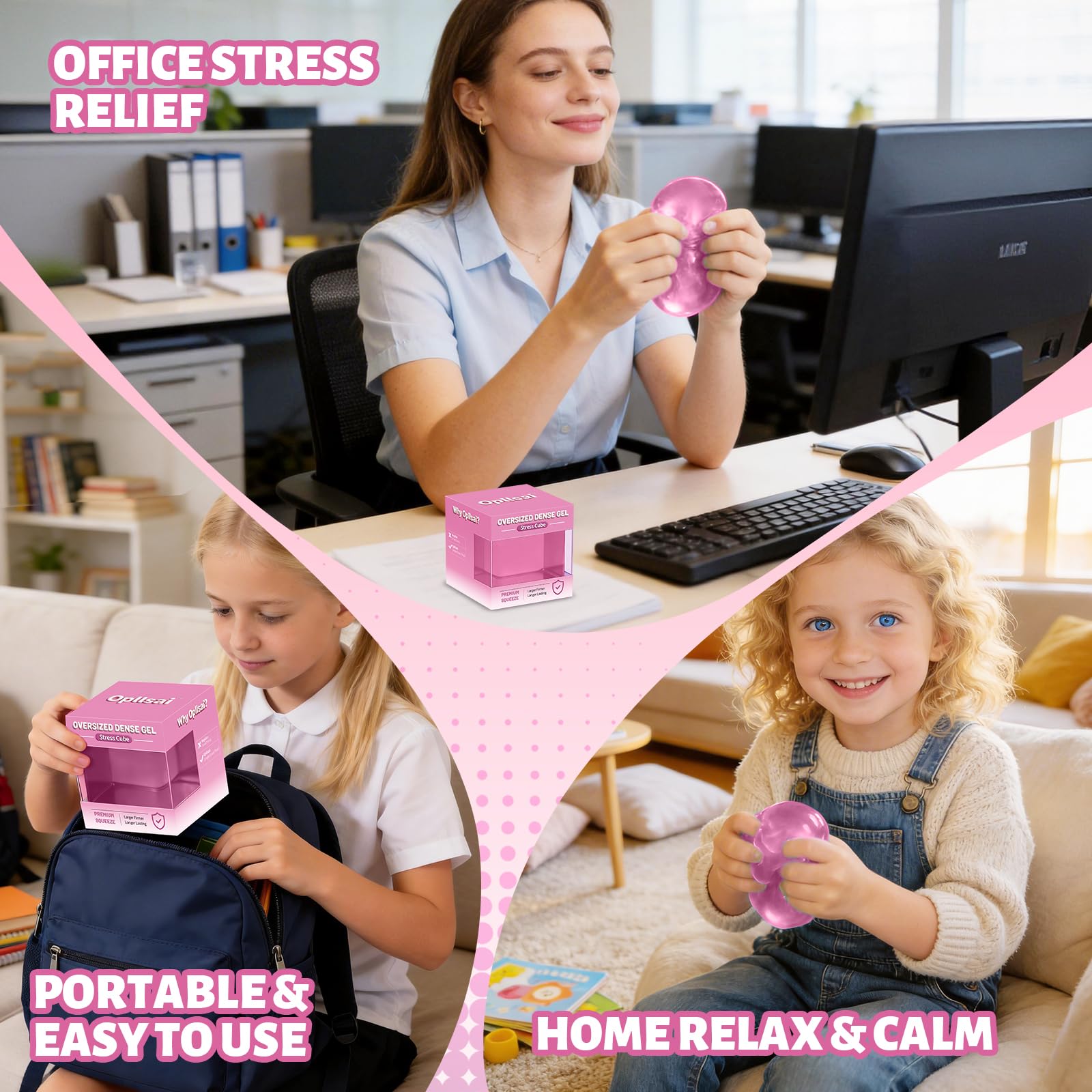 Oversized Dense Gel Stress Cube (2.55") - Firm Slow-Rise Fidget Toy - Leak-Proof Design for Anxiety Relief - Sensory Gift for Adults & Teens