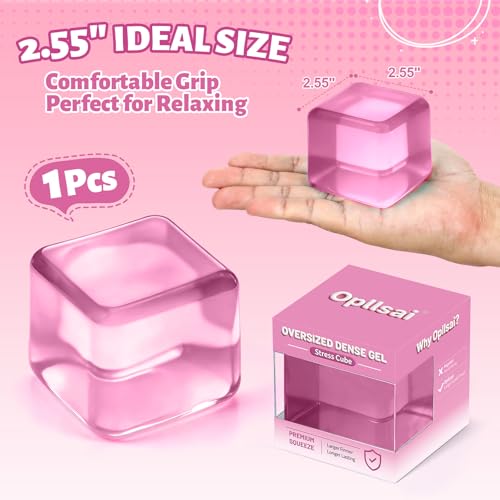 Oversized Dense Gel Stress Cube (2.55") - Firm Slow-Rise Fidget Toy - Leak-Proof Design for Anxiety Relief - Sensory Gift for Adults & Teens