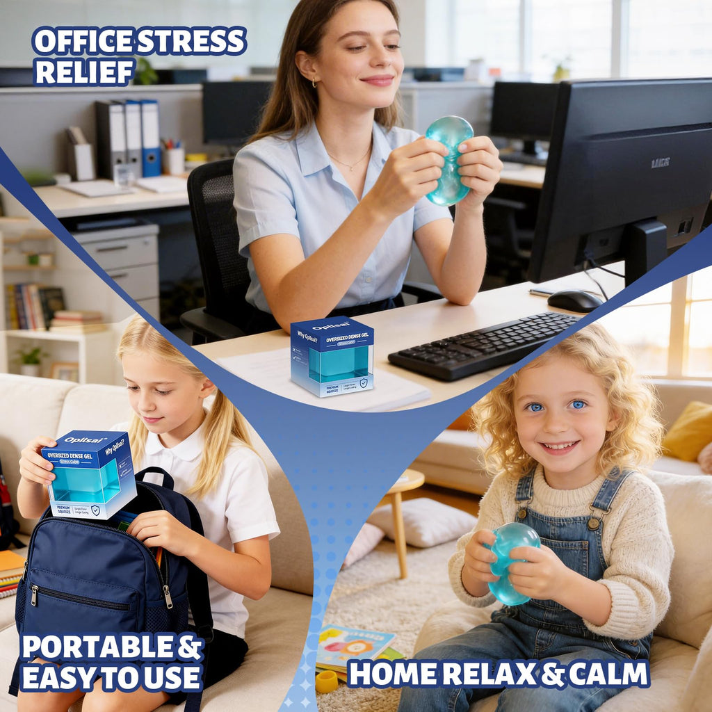 Oversized Stress Cube 2.55 Inches - Firm Dense Gel Fidget Toy with Slow Rise - Leak-Proof Design for Adults & Teens