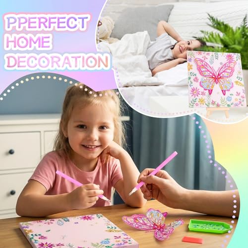 Ovveroche Butterfly Diamond Art Kit for Kids Ages 8-12 – 3D DIY Gem Painting with Stand, Pink