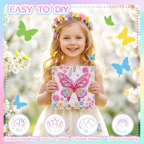 Ovveroche Butterfly Diamond Art Kit for Kids Ages 8-12 – 3D DIY Gem Painting with Stand, Pink