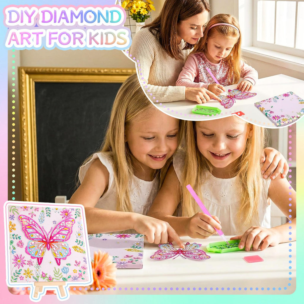 Ovveroche Butterfly Diamond Art Kit for Kids Ages 8-12 – 3D DIY Gem Painting with Stand, Pink