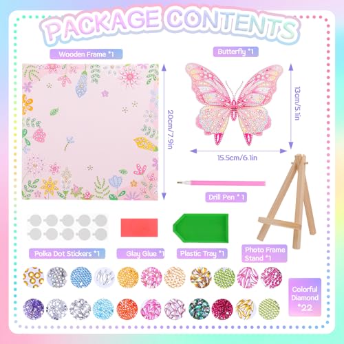 Ovveroche Butterfly Diamond Art Kit for Kids Ages 8-12 – 3D DIY Gem Painting with Stand, Pink
