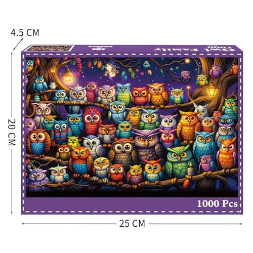 Owl Family 1000-Piece Jigsaw Puzzle with Letters on Back – Challenging Adult Puzzle by TangComplete (70 x 50 cm)