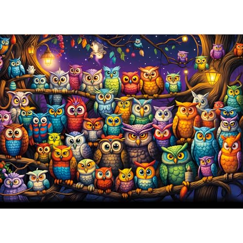 Owl Family 1000-Piece Jigsaw Puzzle with Letters on Back – Challenging Adult Puzzle by TangComplete (70 x 50 cm)