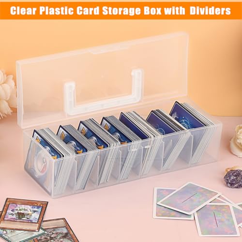 OwnMy Clear Plastic Trading Card Storage Box with Dividers - 11x4x3 Inch Portable Card Case for Sports, MTG, TCG Cards