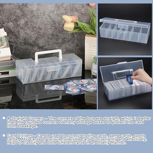 OwnMy Clear Plastic Trading Card Storage Box with Dividers - 11x4x3 Inch Portable Card Case for Sports, MTG, TCG Cards