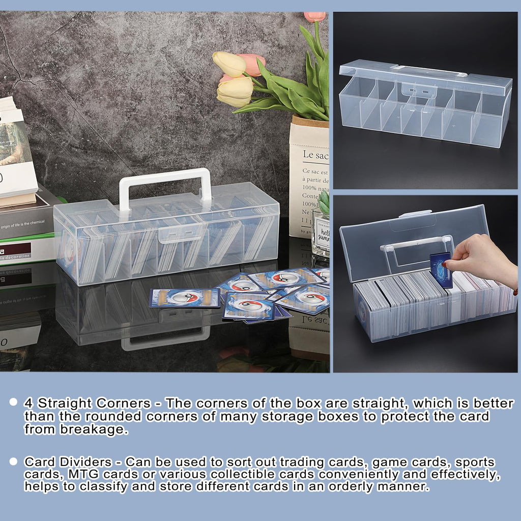 OwnMy Clear Plastic Trading Card Storage Box with Dividers - 11x4x3 Inch Portable Card Case for Sports, MTG, TCG Cards