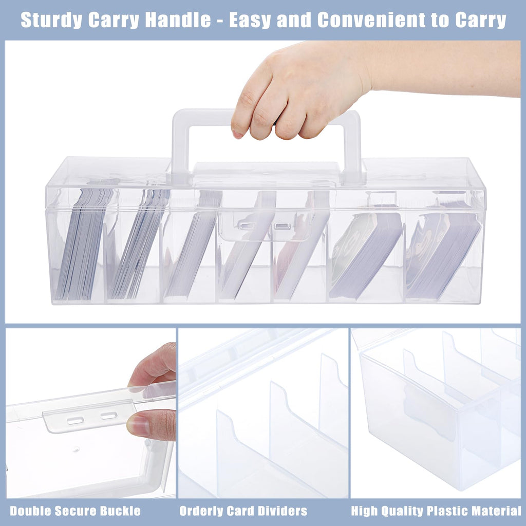 OwnMy Clear Plastic Trading Card Storage Box with Dividers - 11x4x3 Inch Portable Card Case for Sports, MTG, TCG Cards