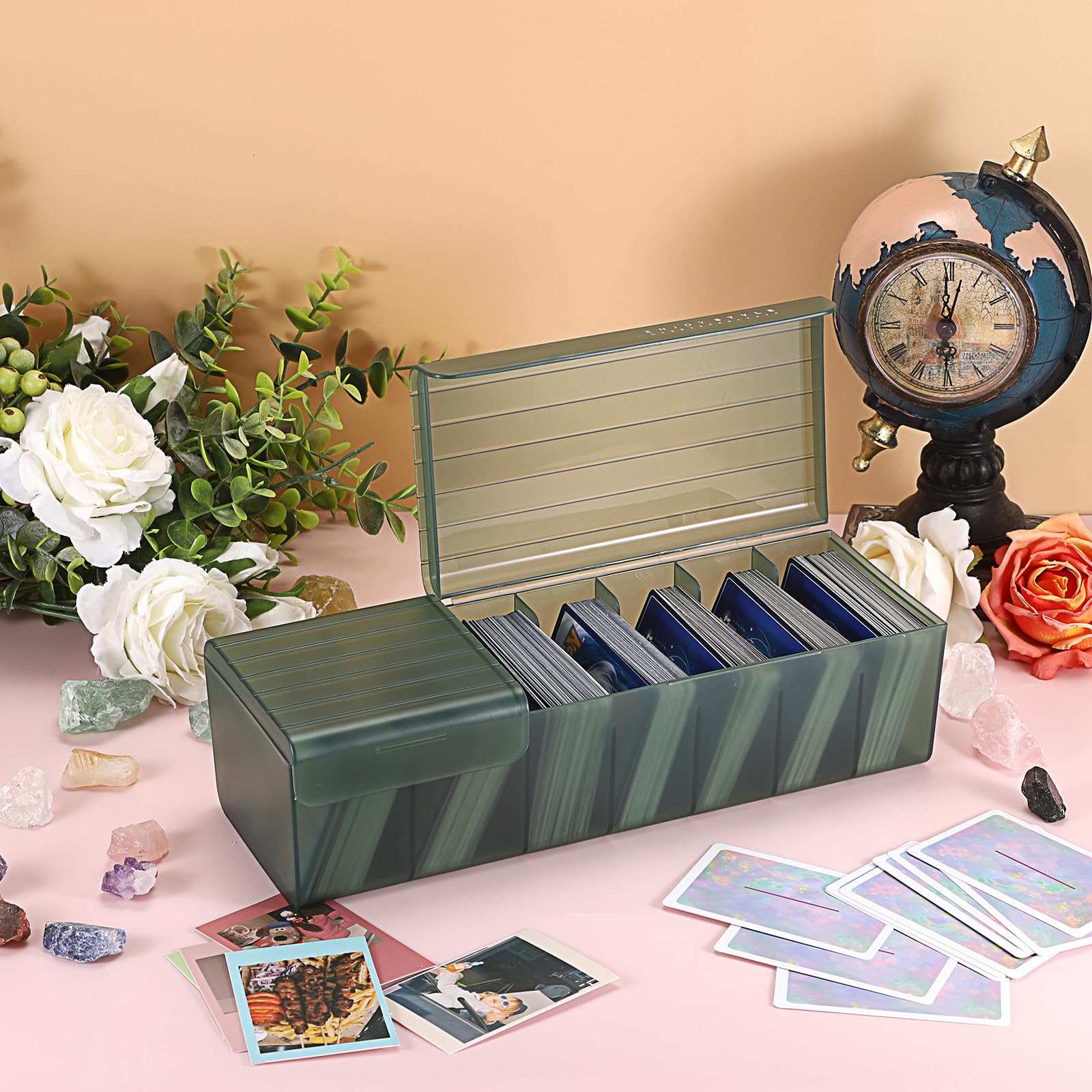 OwnMy Plastic Card Storage Box - Green, Holds 300+ Cards with Dividers