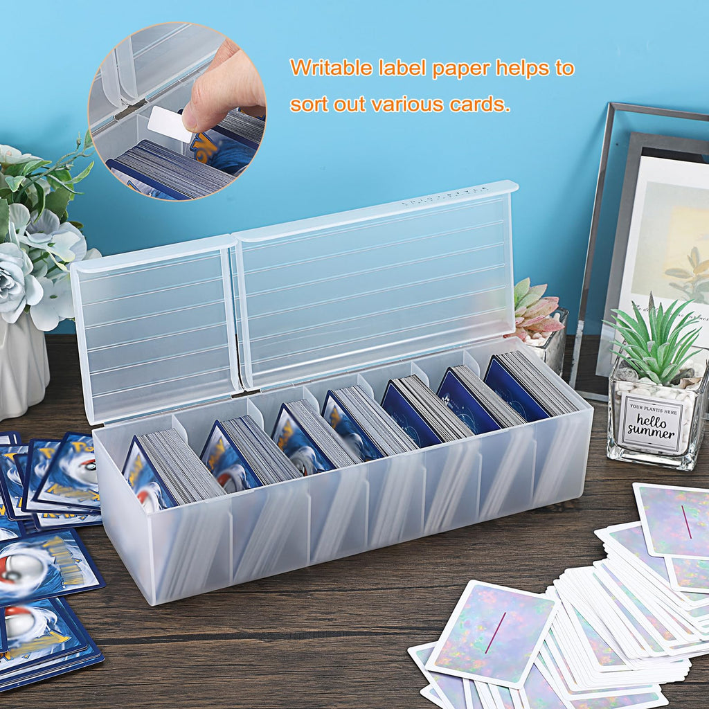 OwnMy White Plastic Trading Card Storage Box with Fixed Dividers, Holds 300+ Cards