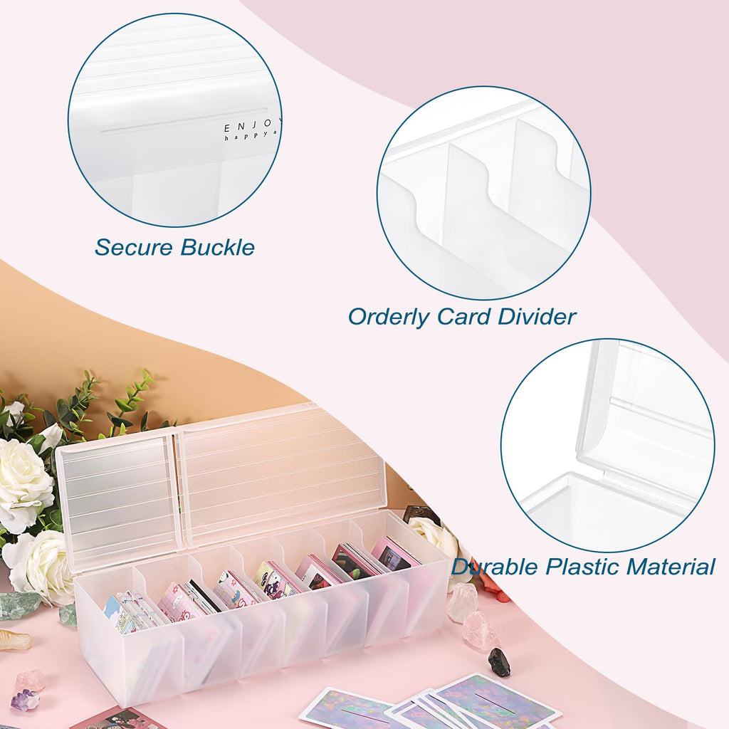 OwnMy White Plastic Trading Card Storage Box with Fixed Dividers, Holds 300+ Cards