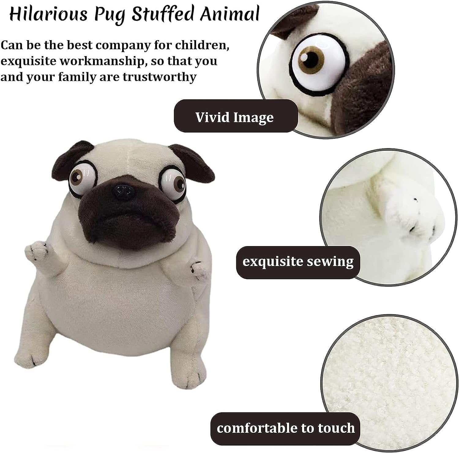 OZIF Cute Pug Plush Stuffed Animal in Costume - 7 Inch Soft Plushie with Hanging Chain, Washable Dog Toy for Kids and Collectors