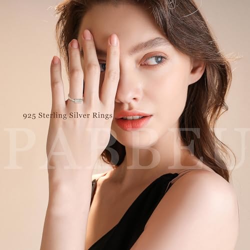 PABBEU Adjustable 925 Sterling Silver Fidget Ring with Cubic Zirconia – Spinner Ring for Women