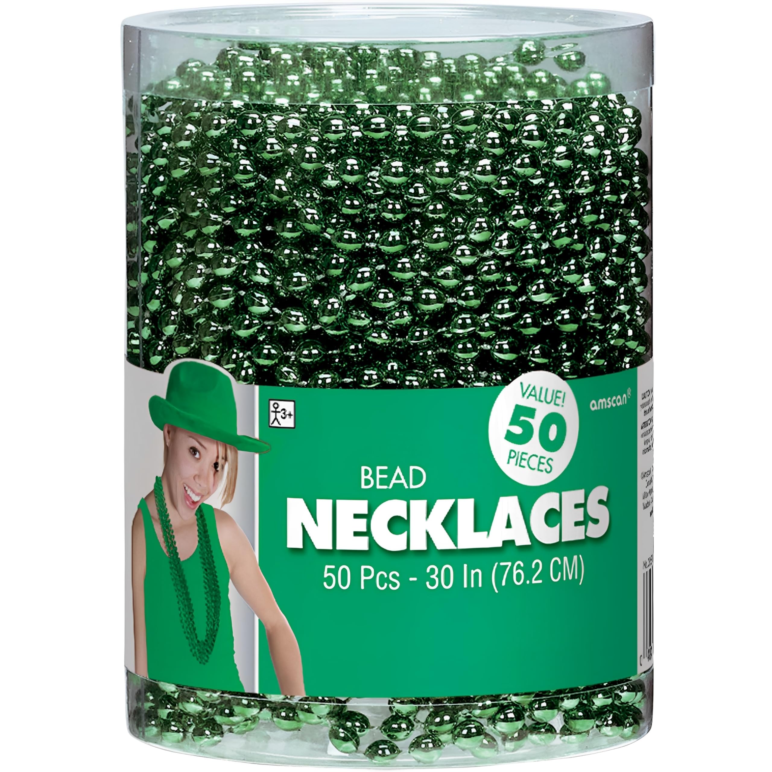 Pack of 50 Green Bead Necklaces (30") by Amscan – Party Favors for Mardi Gras, Halloween & More