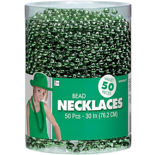 Pack of 50 Green Bead Necklaces (30") by Amscan – Party Favors for Mardi Gras, Halloween & More