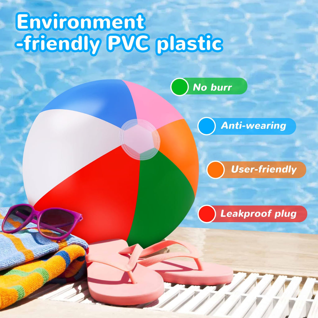 Pack of 6 Large 20-Inch Beach Balls – Classic Rainbow Colors for Pool, Party, and Toddler Play